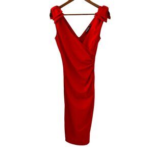 Voodoo Vixen Bow Shoulder Bodycon Pin-Up Dress In Red Size XS